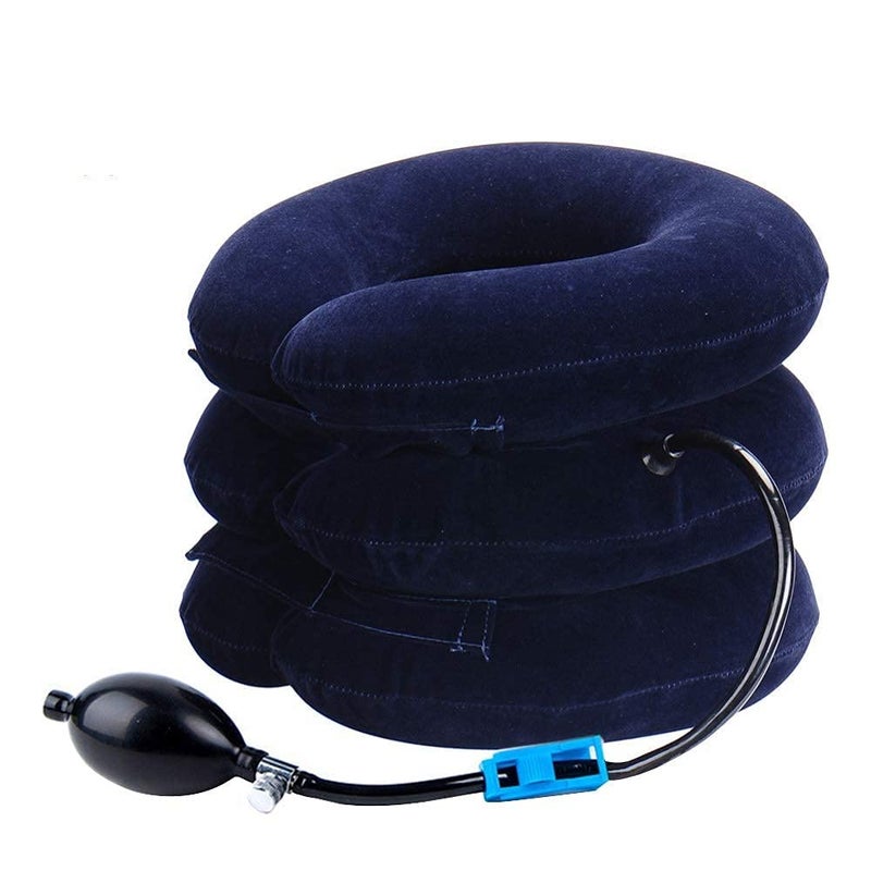 RUNZI Cervical Neck Traction Device Inflatable Neck Stretcher Easy to Use for Chronic Neck and Shoulder Pain Relief Traction Spine Alignment Neck Cervical BraceBlue