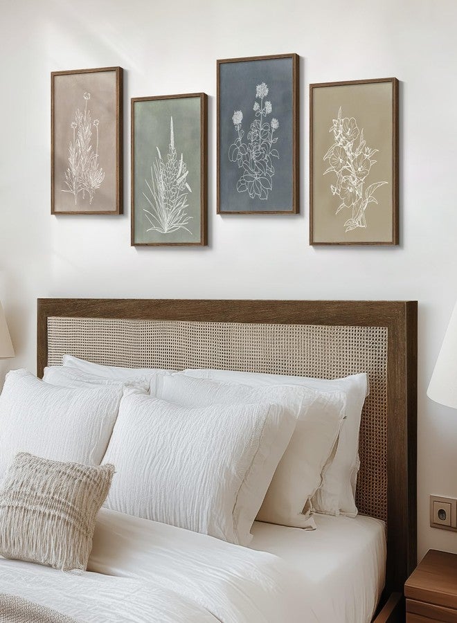 Cuspin Boho Framed Botanical Wall Art for Bedroom, 4 Piece Vintage Neutral Floral Canvas Painting Prints for Modern Farmhouse, Minimalist Rustic Flower Pictures for Living Room Kitchen Dining Room Home Decor - Image 2