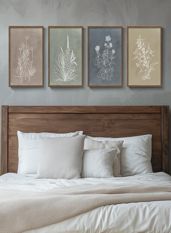 Cuspin Boho Framed Botanical Wall Art for Bedroom, 4 Piece Vintage Neutral Floral Canvas Painting Prints for Modern Farmhouse, Minimalist Rustic Flower Pictures for Living Room Kitchen Dining Room Home Decor - Image 1