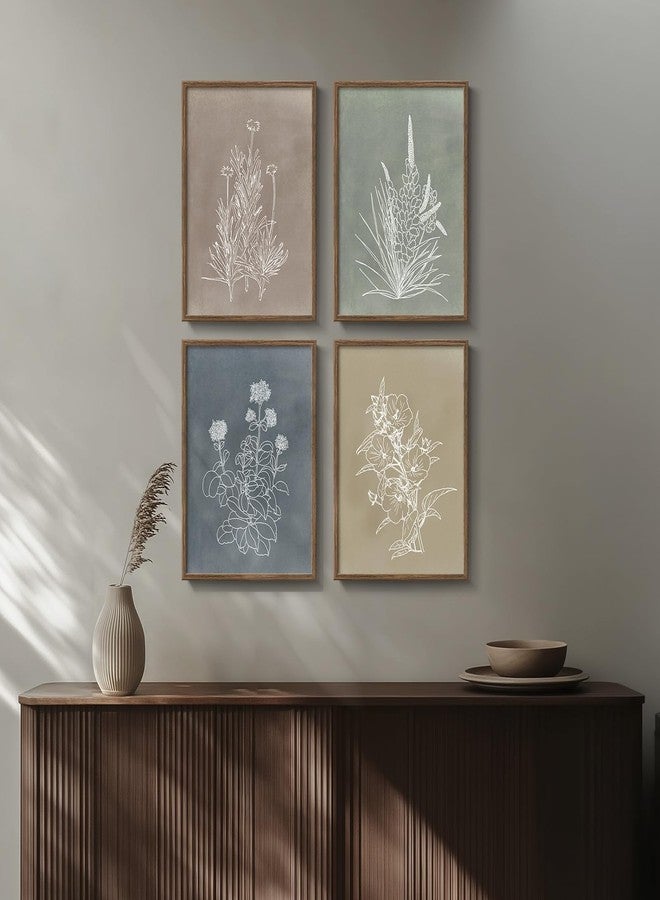 Cuspin Boho Framed Botanical Wall Art for Bedroom, 4 Piece Vintage Neutral Floral Canvas Painting Prints for Modern Farmhouse, Minimalist Rustic Flower Pictures for Living Room Kitchen Dining Room Home Decor - Image 3