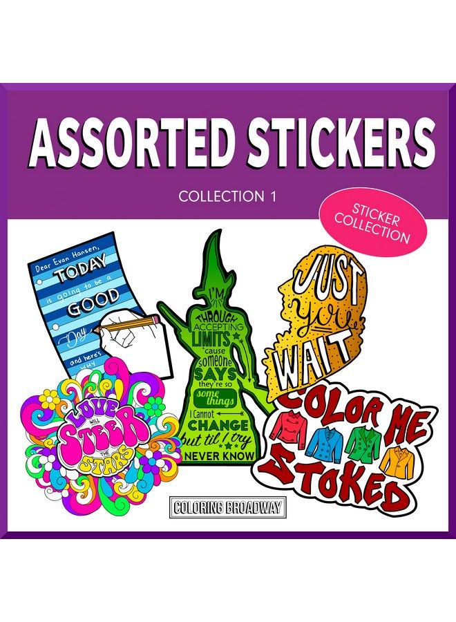Coloring Broadway Stickers ; Assortment 1 ; Inspired By Dear Evan Hansen Wicked Hamilton Hair Heathers ; Die Cut Bubble Free Durable Vinyl (3” 4”) Set Of 5 - Image 2