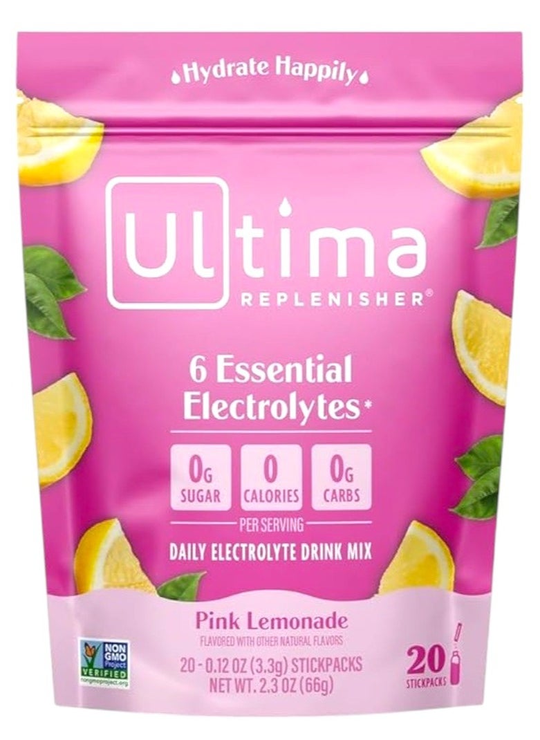 Ultima Replenisher - Daily Electrolyte Drink Mix – Pink Lemonade, 20 Stickpacks - Image 1