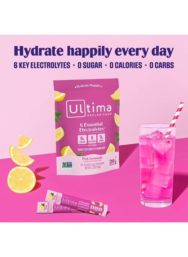 Ultima Replenisher - Daily Electrolyte Drink Mix – Pink Lemonade, 20 Stickpacks - Image 1