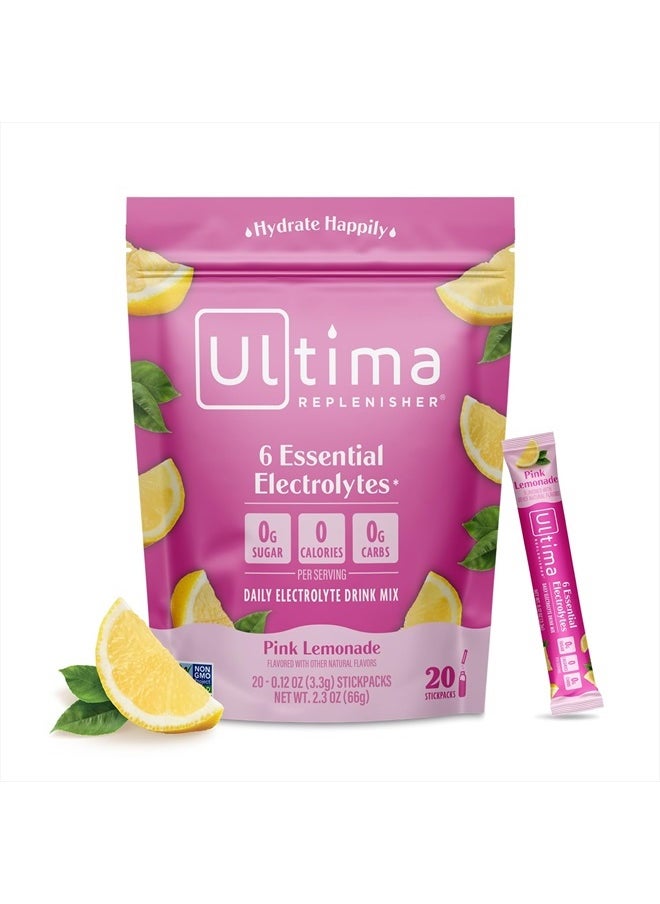 Ultima Replenisher - Daily Electrolyte Drink Mix – Pink Lemonade, 20 Stickpacks - Image 1