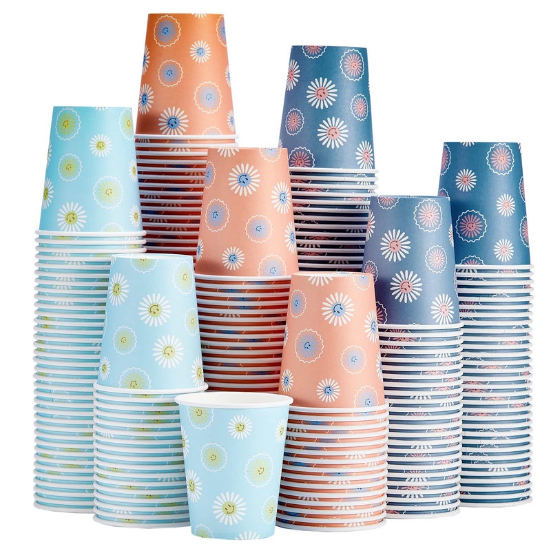SIUQ 300 Pack 8 OZ Paper Cups  Disposable Coffee Cups without BPA  Hot/Cold Beverage Drinking Cups for Water Juice  Perfect for Office Party Home (Daisy)