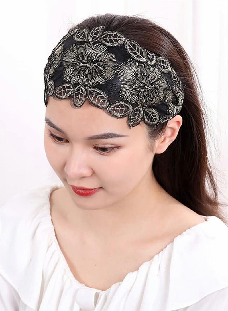 SOLARAE Elegant Wide Lace Headbands for Women - 5 Pcs Elastic Lace Hair Accessories with Teeth, Fashionable and Comfortable Headwear for All Occasions. - Image 2
