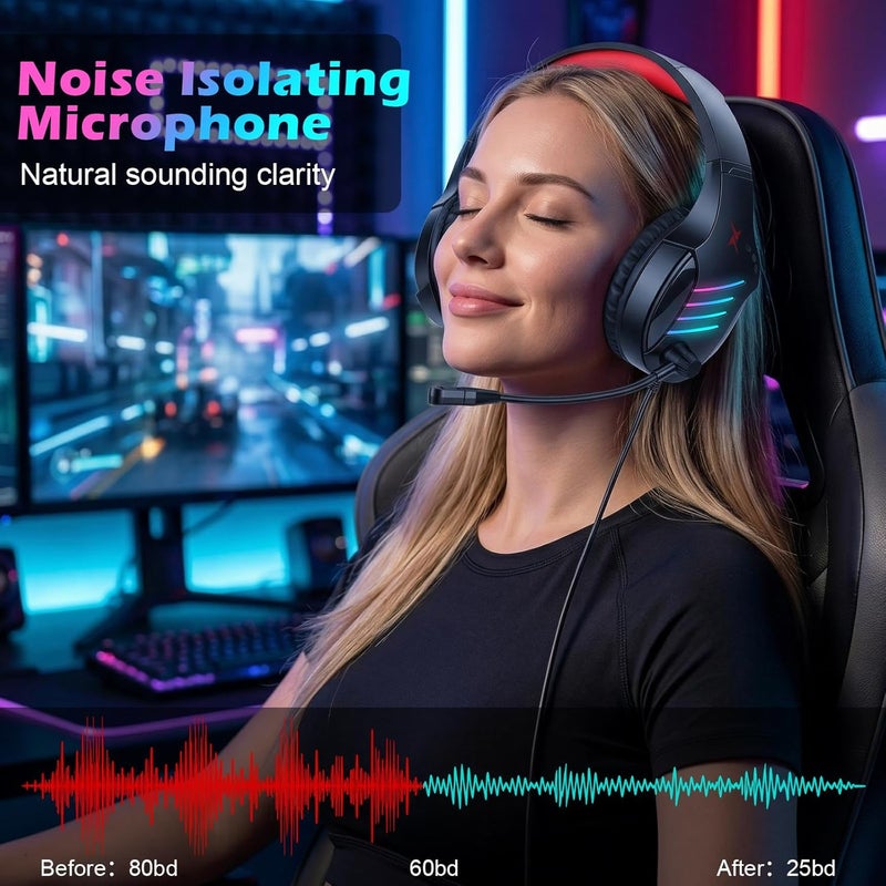 XFIRE-GEAR Gaming Headset with Microphone for Pc, Xbox One Series X/s, Ps4, Ps5, Switch, Stereo Computer, Laptop, Mac, Nintendo Gamer (Black+Red) - Image 4