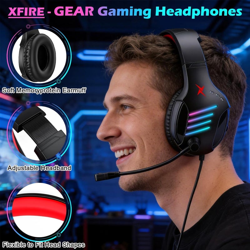 XFIRE-GEAR Gaming Headset with Microphone for Pc, Xbox One Series X/s, Ps4, Ps5, Switch, Stereo Computer, Laptop, Mac, Nintendo Gamer (Black+Red) - Image 3