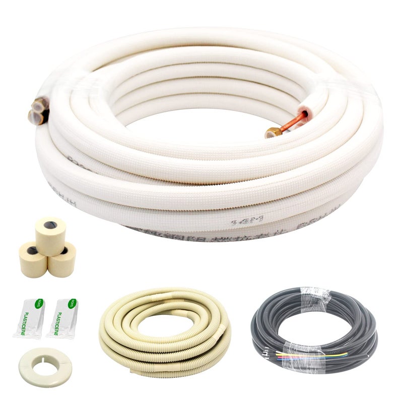 HANSUM 25ft Length Mini Split Line Set38 58 OD Copper Pipes Tubing and 38 White PE Thickened Insulated Coil with Flared Nuts for Mini Split Air Conditioner HVAC or Heat Pump System 25Ft3858 