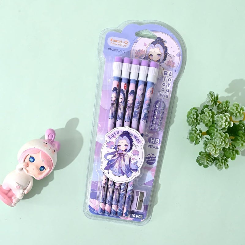 Toddlescraft_gift Toddlescraft Gift Stylish Mermaid HB Pencil Set Mermaid Pencil Kit with Rubber Top Eraser and Pencil Grip 5 Pieces Perfect for Kids Pack of 1 