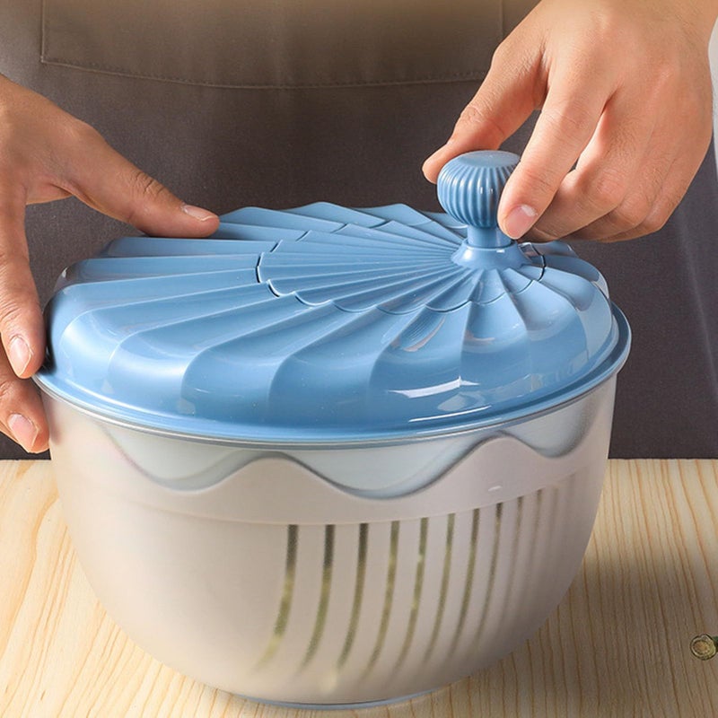 Large Capacity Nordic Blue Salad Spinner Vegetable Washer Bowl with Lid - Image 4