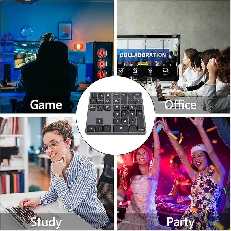 لوحة مفاتيح رقمية لاسلكية 35 مفتاحًا 2.4 جيجا هرتز بلوتوث 5.0 قابلة لإعادة الشحن للكمبيوتر المحمول وأجهزة متعددة باللون الرمادي - Image 3