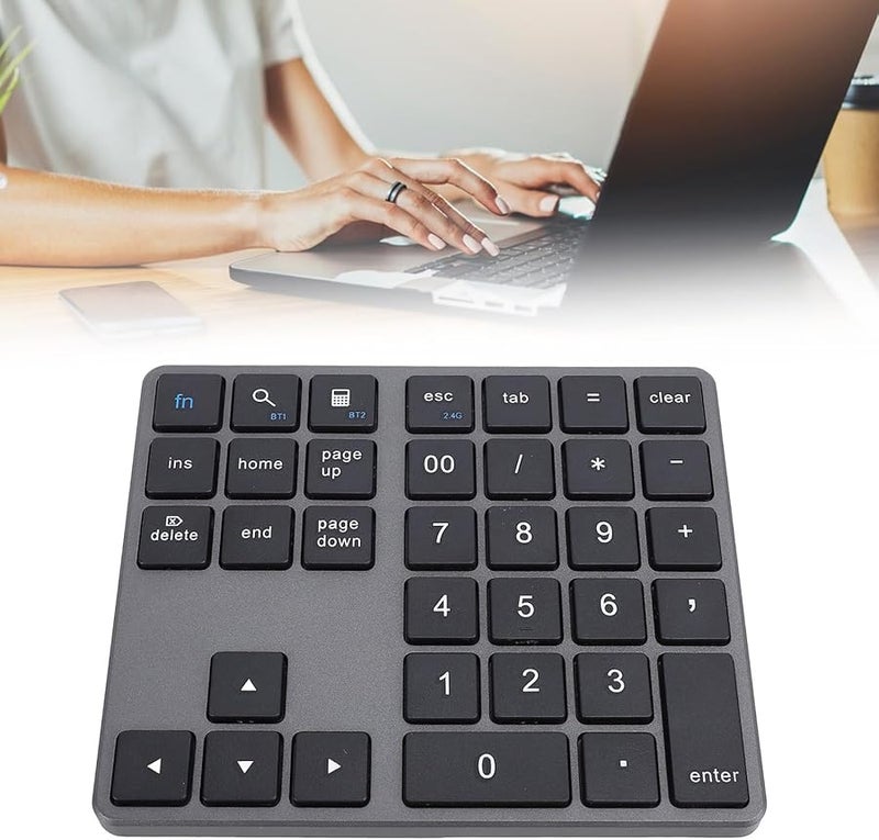 لوحة مفاتيح رقمية لاسلكية 35 مفتاحًا 2.4 جيجا هرتز بلوتوث 5.0 قابلة لإعادة الشحن للكمبيوتر المحمول وأجهزة متعددة باللون الرمادي - Image 5
