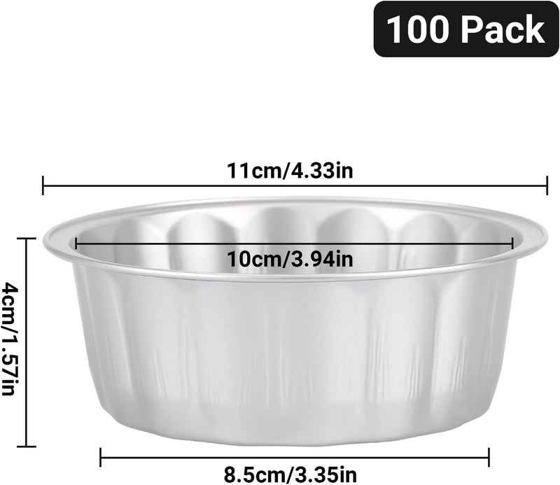 Beasea Aluminum Ramekins 8oz 100 Pack, Disposable Ramekins Foil Cups Baking 3.9" Ramekin Cup Cupcake Aluminum Mini Baking Cups for Party - Silver - Image 2