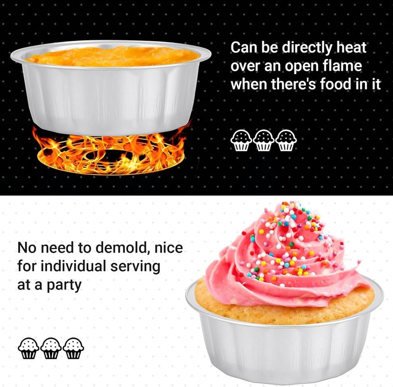 Beasea Aluminum Ramekins 8oz 100 Pack, Disposable Ramekins Foil Cups Baking 3.9" Ramekin Cup Cupcake Aluminum Mini Baking Cups for Party - Silver - Image 4