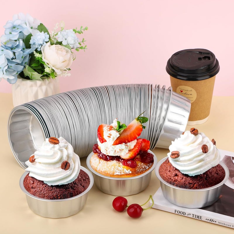 Beasea Aluminum Ramekins 8oz 100 Pack, Disposable Ramekins Foil Cups Baking 3.9" Ramekin Cup Cupcake Aluminum Mini Baking Cups for Party - Silver - Image 5