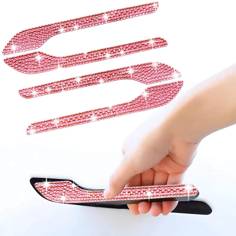 Yeapop 4 Pcs Bling Pink Rhinestone Door Handle Protectors for Model 3 and Model Y