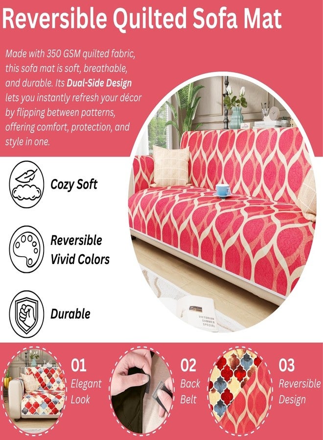 Lukzer 3 Seater Quilted Reversible Dessert Jewel Design Sofa Cover Mat with Arms | Polyester Blend 350 GSM Full Coverage & Back Belt for Stability | Washable Furniture Protector (170-180CM/SC-202-03) - Image 5