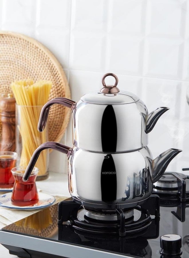 Karaca Urban Stainless Steel Induction Teapot Set, Medium, Rosegold Silver