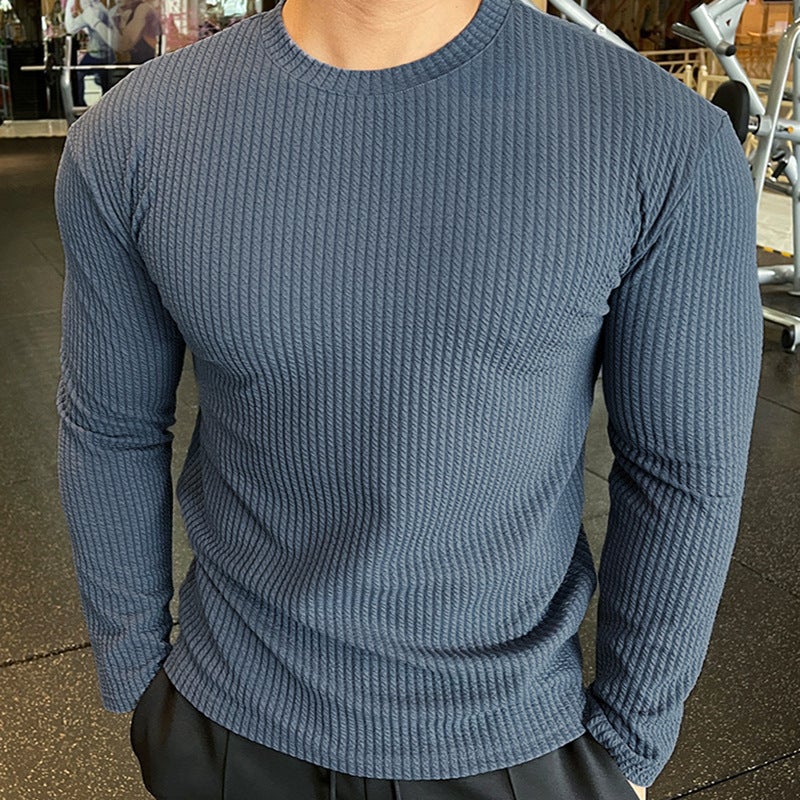 2024 New Fashion Brand Fitness American Long-Sleeved Men'S Fashion Sweater Knitted Pullover Simple Bottoming T-Shirt - Image 4