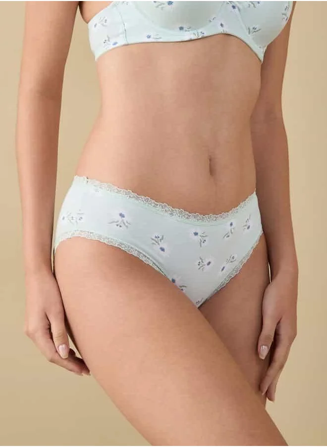 FAV Floral Print Briefs with Lace Detail and Elasticated Waistband