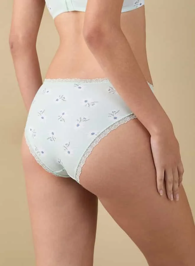 Splash FAV Floral Print Briefs with Lace Detail and Elasticated Waistband