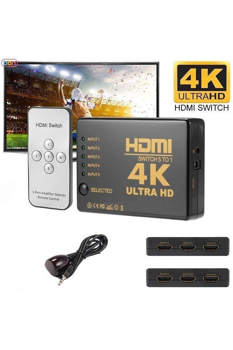 5-Port HDMI Switch 4K Selector Splitter Hub with IR Remote – Supports UHD 4K@30Hz, Full HD 1080P, 3D, HDCP – Seamlessly Connect 5 HDMI Devices to 1 Display – Plug  Play HDMI Switch Box with LED Indicators – Compact Durable Design – Black/White/Silver - Image 2