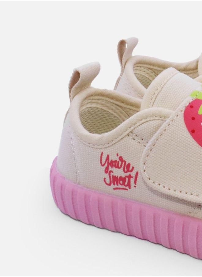 hibobi - Children's Strawberry Pattern Casual Velcro Canvas Shoes - Pink - Image 1