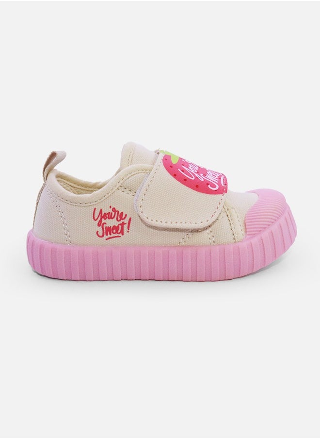 hibobi - Children's Strawberry Pattern Casual Velcro Canvas Shoes - Pink - Image 1