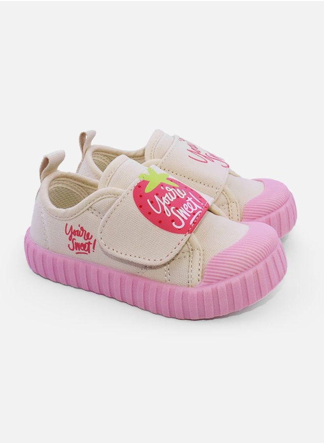 hibobi - Children's Strawberry Pattern Casual Velcro Canvas Shoes - Pink - Image 1