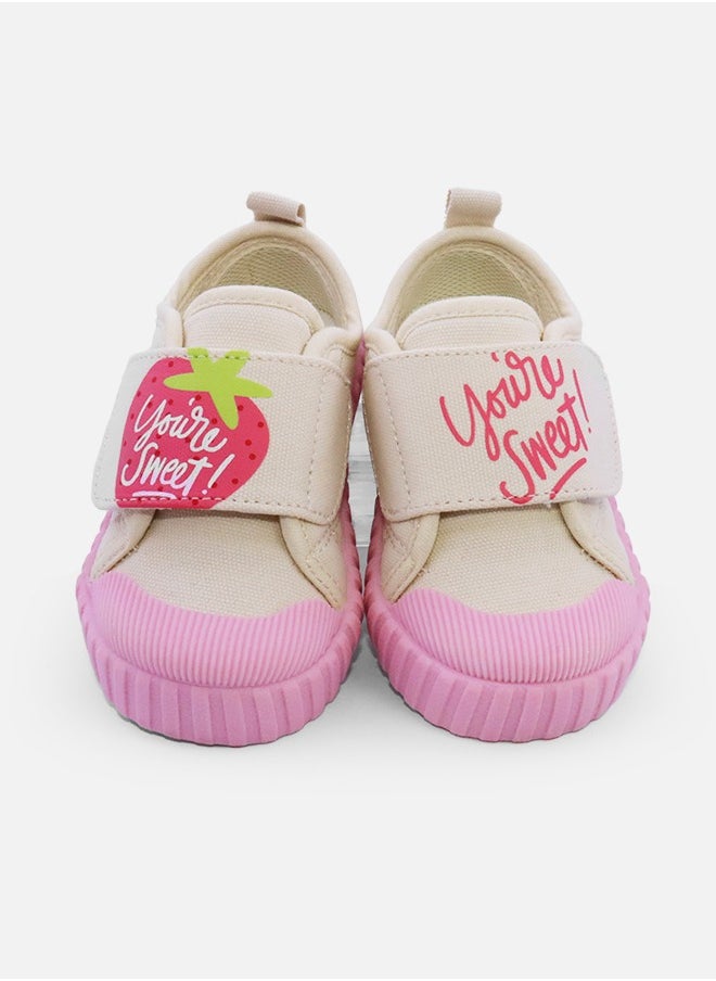hibobi - Children's Strawberry Pattern Casual Velcro Canvas Shoes - Pink - Image 1