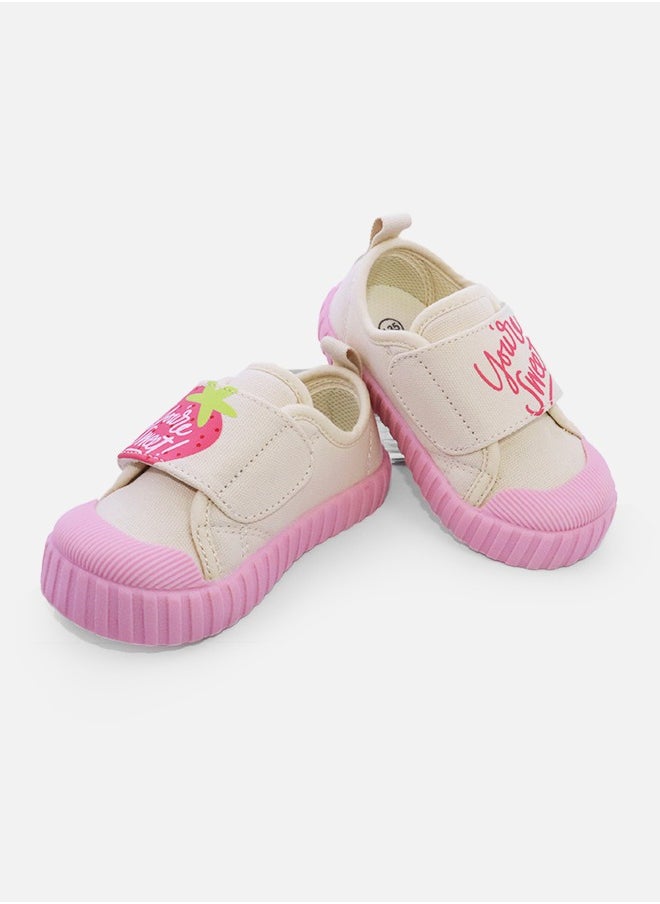 hibobi - Children's Strawberry Pattern Casual Velcro Canvas Shoes - Pink - Image 1