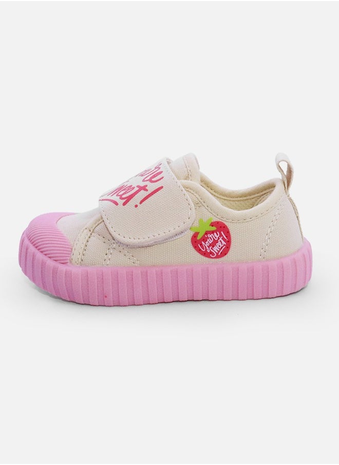 hibobi - Children's Strawberry Pattern Casual Velcro Canvas Shoes - Pink - Image 1
