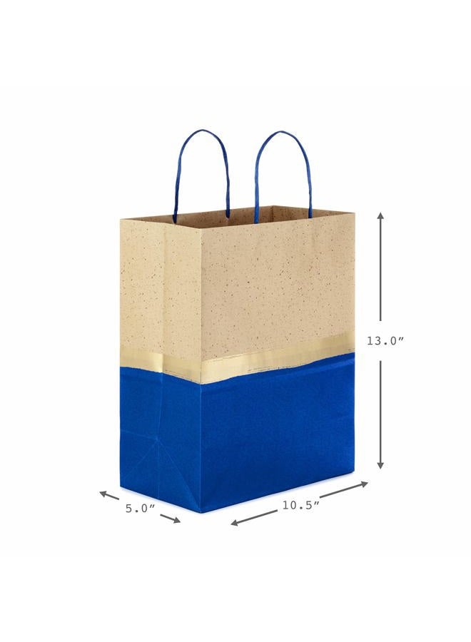 Hallmark 13" Large Paper Gift Bags (Pack of 6 - Blue & Kraft) for Hanukkah, Birthdays, Weddings, Graduations, Father's Day, Baby Showers, Bridal Showers - Image 3