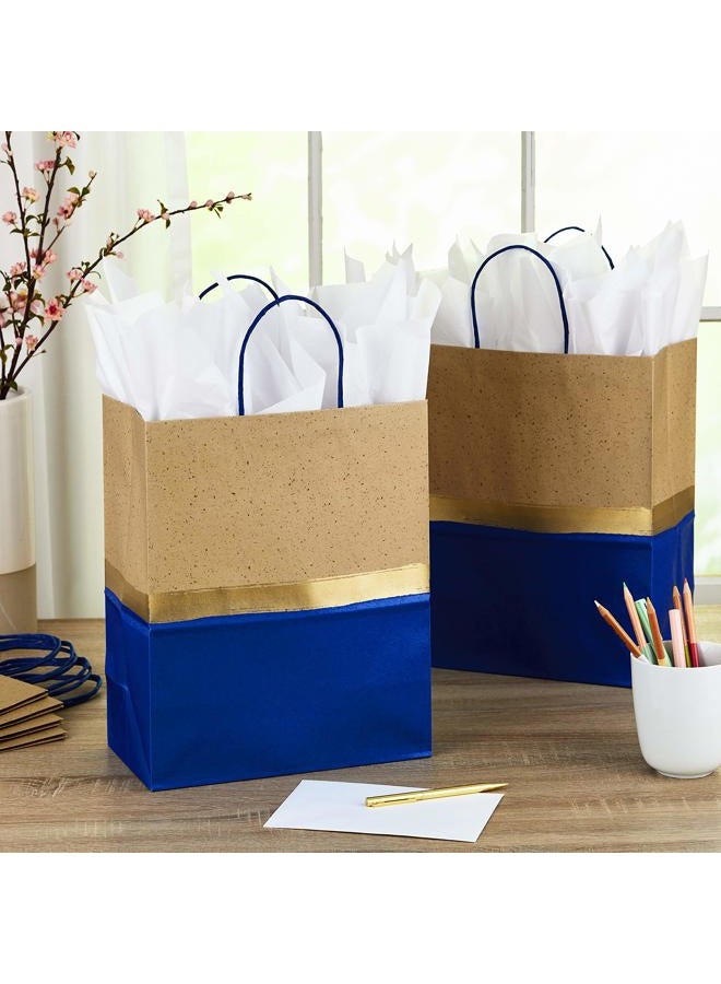 Hallmark 13" Large Paper Gift Bags (Pack of 6 - Blue & Kraft) for Hanukkah, Birthdays, Weddings, Graduations, Father's Day, Baby Showers, Bridal Showers - Image 2