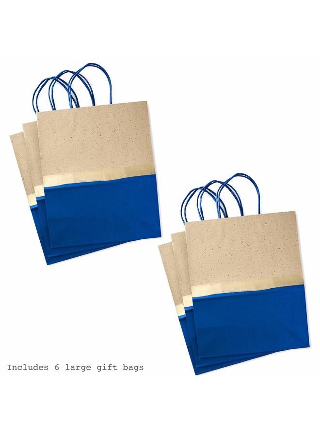 Hallmark 13" Large Paper Gift Bags (Pack of 6 - Blue & Kraft) for Hanukkah, Birthdays, Weddings, Graduations, Father's Day, Baby Showers, Bridal Showers - Image 5