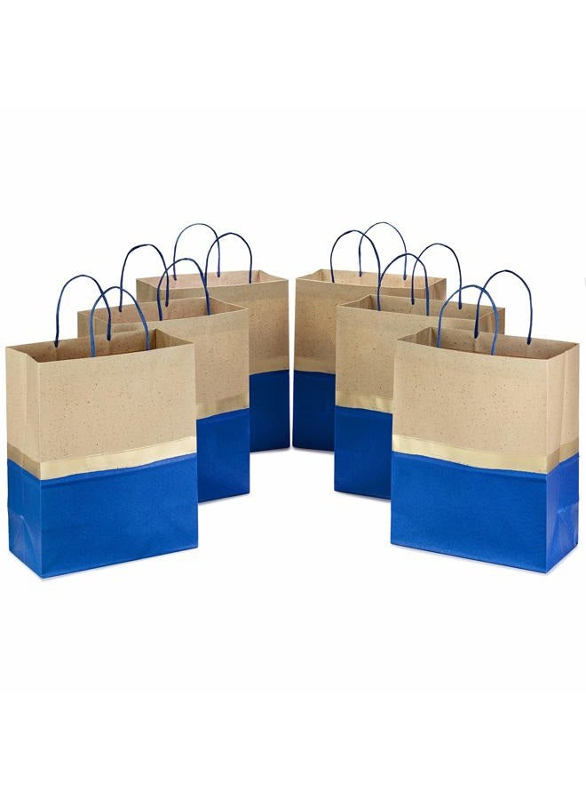 Hallmark 13" Large Paper Gift Bags (Pack of 6 - Blue & Kraft) for Hanukkah, Birthdays, Weddings, Graduations, Father's Day, Baby Showers, Bridal Showers - Image 1