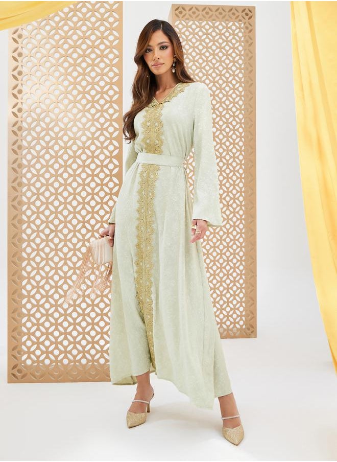 Styli Jacquard V Neck Kaftan with Lace Detail  - Image 2