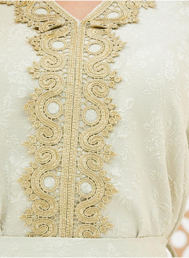 Styli Jacquard V Neck Kaftan with Lace Detail  - Image 4