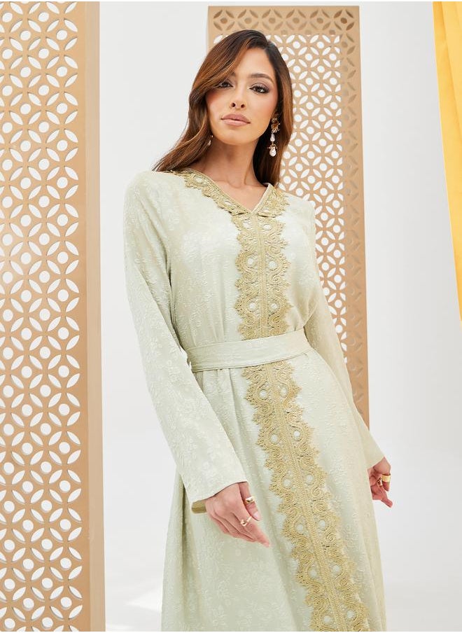 Styli Jacquard V Neck Kaftan with Lace Detail  - Image 3