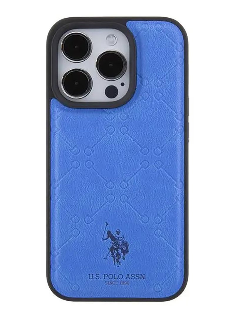 يو اس بولو جراب iPhone 15 Pro مصنوع من جلد البولي يوريثان بنمط HS - أزرق - Image 3