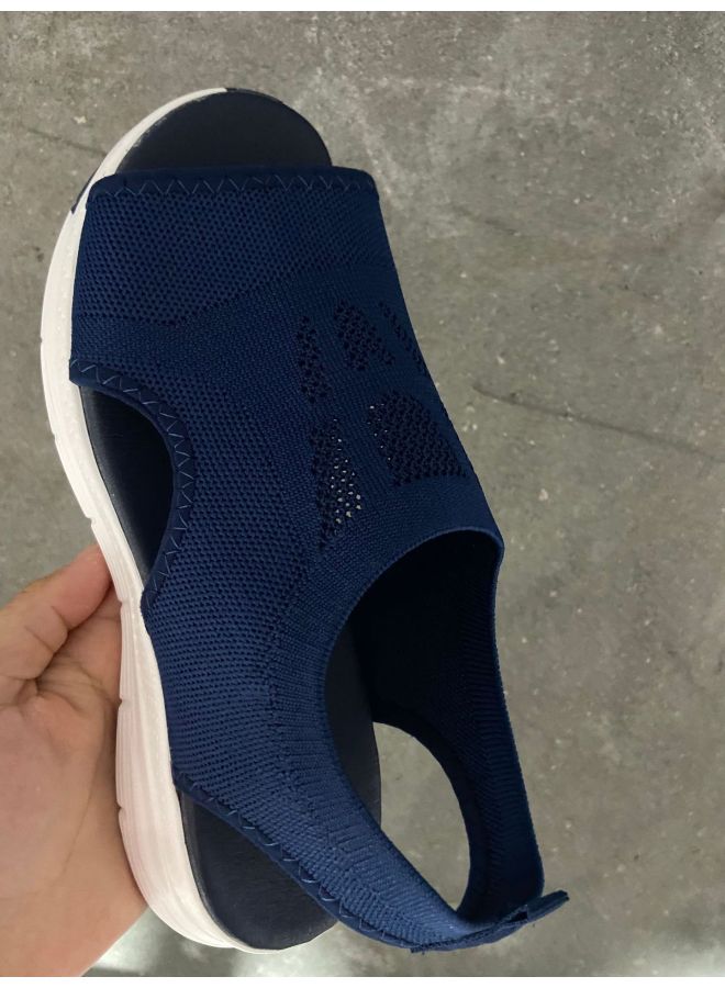 New Style Sandals For Women, Autumn And Summer Models, Mesh Thick-soled Slip-on Fish-mouth Fly-knit Casual Sports Large Size Sandals For Women