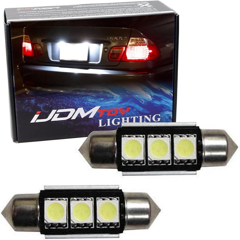 iJDMTOY 3-SMD Xenon White Error Free 6418 C5W Replacement Bulbs Compatible With European Cars License Plate Lights - Image 1