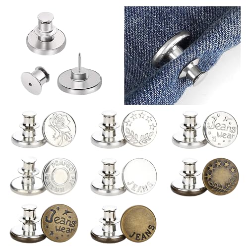 Fapiwen Multipurpose No Sew Classy Buttons for Jeans and Pants - Detachable, Adjustable Tightener for Clothes - Pack of 8 Suitable for Hats and Bags Decorations - Image 1
