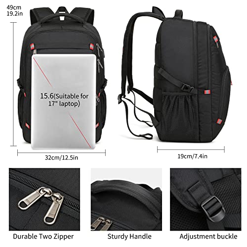 CAFELE 17.3 inch Laptop Backpack,Large Backpack Computer Bookbag Rucksack with USB Charging Port,Water Resistant Sturdy Backpack for Business College School Travel,Men Women Casual Daypack,Black - Image 4