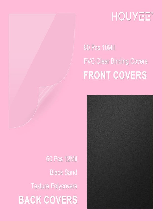 HOUYEE 120 Pack Binding Covers and Backs Set, 8.5x11 Inches, Including 60 Pcs 10 Mil Clear Binding Covers, 60 Pcs 12 Mil Black Plastic Sand Texture Polycovers, Letter Size - Image 4
