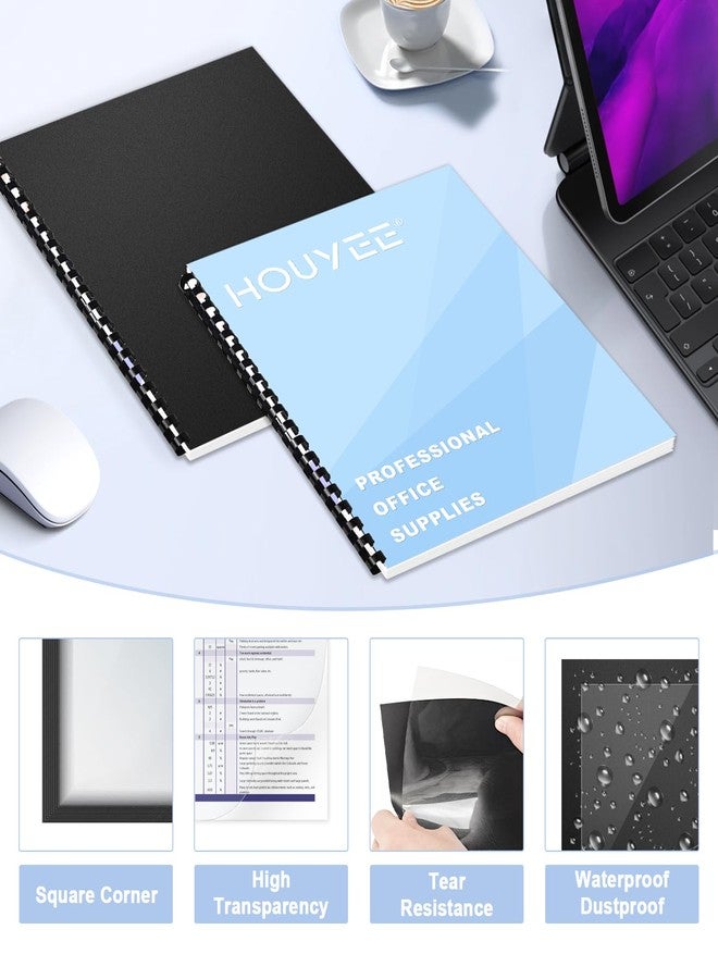 HOUYEE 120 Pack Binding Covers and Backs Set, 8.5x11 Inches, Including 60 Pcs 10 Mil Clear Binding Covers, 60 Pcs 12 Mil Black Plastic Sand Texture Polycovers, Letter Size - Image 3