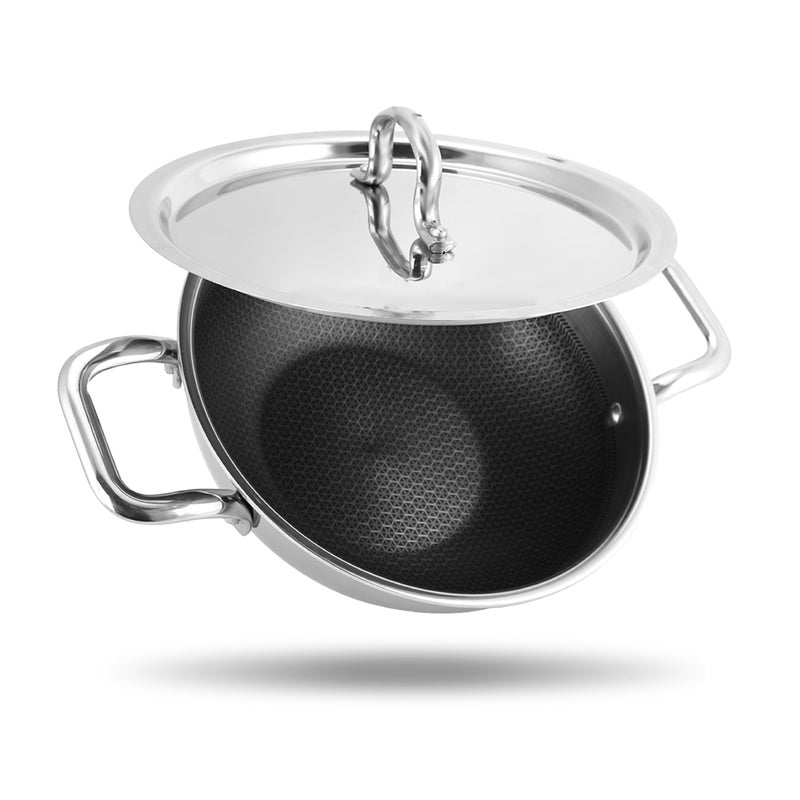Storehaus Triply Stainless Steel Non Stick Kadai Honeycomb Surface with Lid, 2.5 L, 24 cm, Ideal for Curry/StirFry/DeepFry, Broad Hold Handles, Spatula Friendly, Induction & Gas Safe, 2 Years Warranty - Image 5
