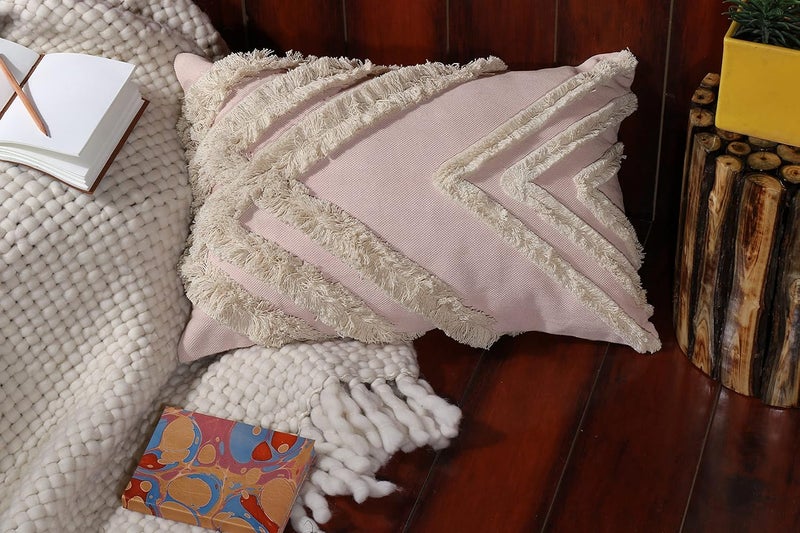 IMPEXART PVT LTD Pack of Cotton Throw Pillow Covers 16 x 24 Inches Decorative Farmhouse Cotton Couch Pillow Case Soft Plush Square Boho Cushion Pillowcase Pink - Image 1