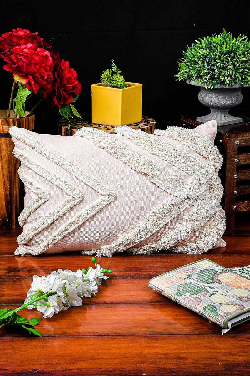 IMPEXART PVT LTD Pack of Cotton Throw Pillow Covers 16 x 24 Inches Decorative Farmhouse Cotton Couch Pillow Case Soft Plush Square Boho Cushion Pillowcase Pink - Image 4